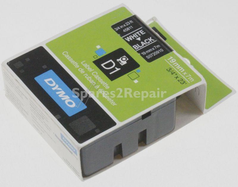 Dymo Colour Cartridge - S0720910 Label Tape White On Black 19mm-7m Dymo D1 Tape