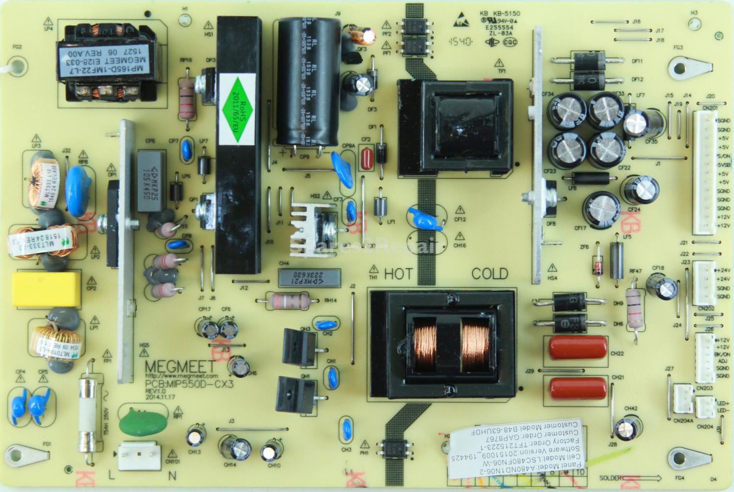 Bauhn B48-63UHDF - Power Supply - LSC480FN06-W - A480ND1N06-2 - MIP550D-CX3 - REV:1.0