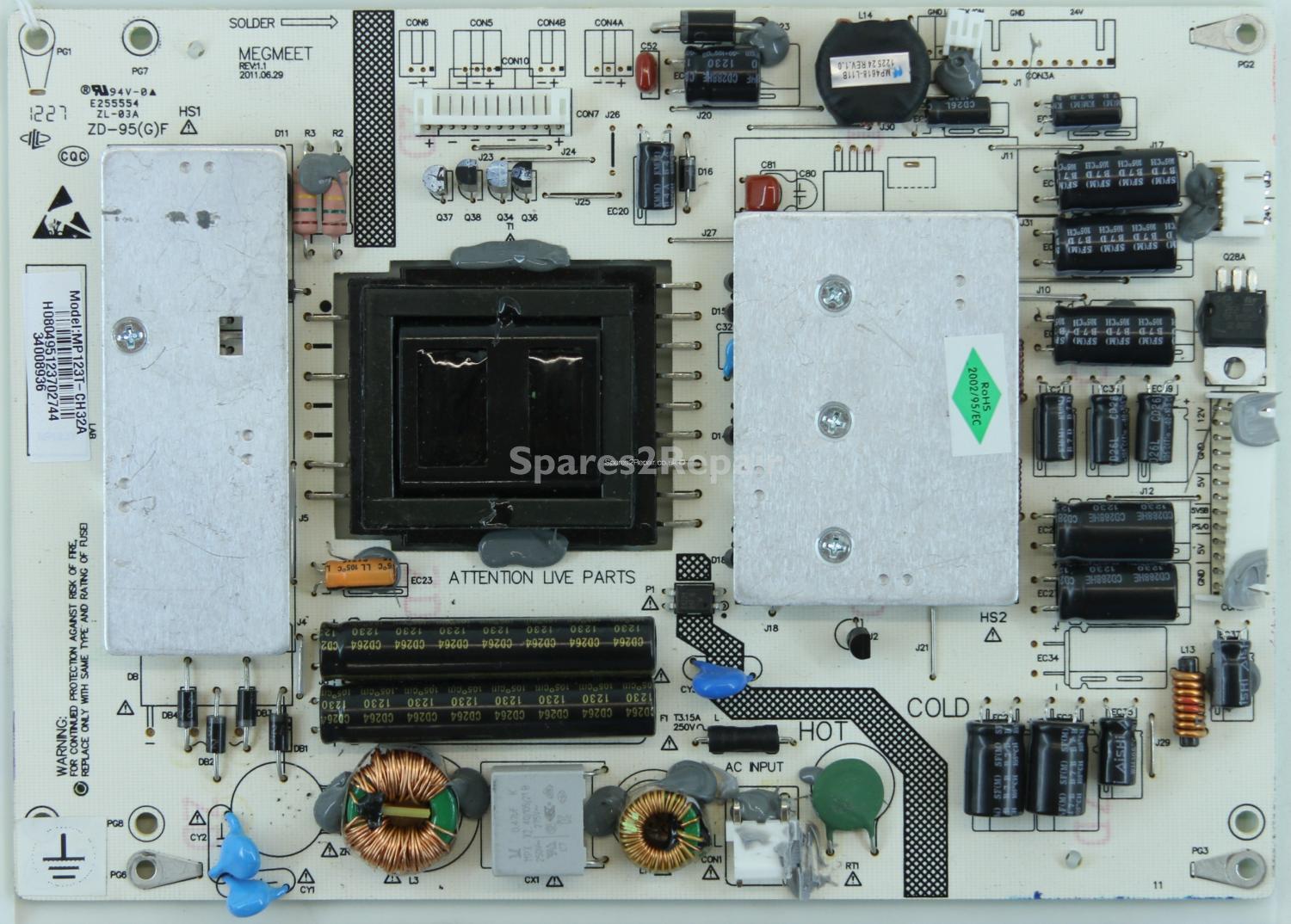 Bush BLED32HDRAE2 - PSU - MEGMEET - REV:1.1 - MP123T-CH32A - 34008936