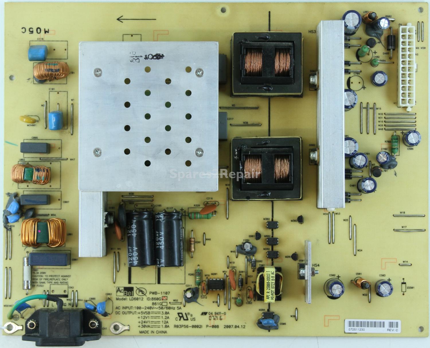 Clarity CTVL42WD - PSU - PWB-1107 - LD6012 - 860G - R03P56-0002I - P-008 - REV: C
