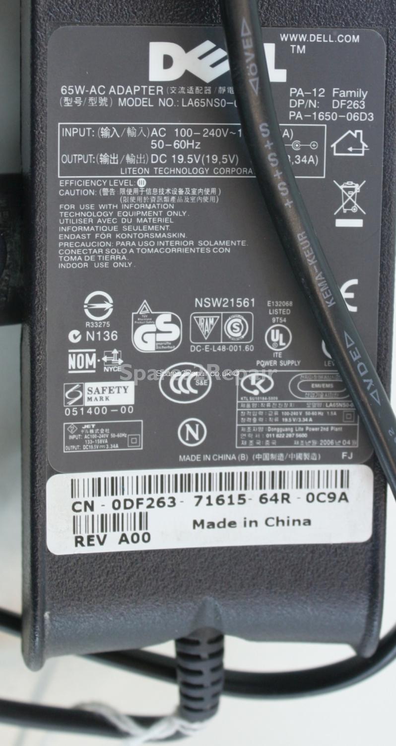 Dell - Charger - DF263 - Rev A00 - PA-1650-06D3 - LA65NS0-00 - 19.5v 3.34A (Original)