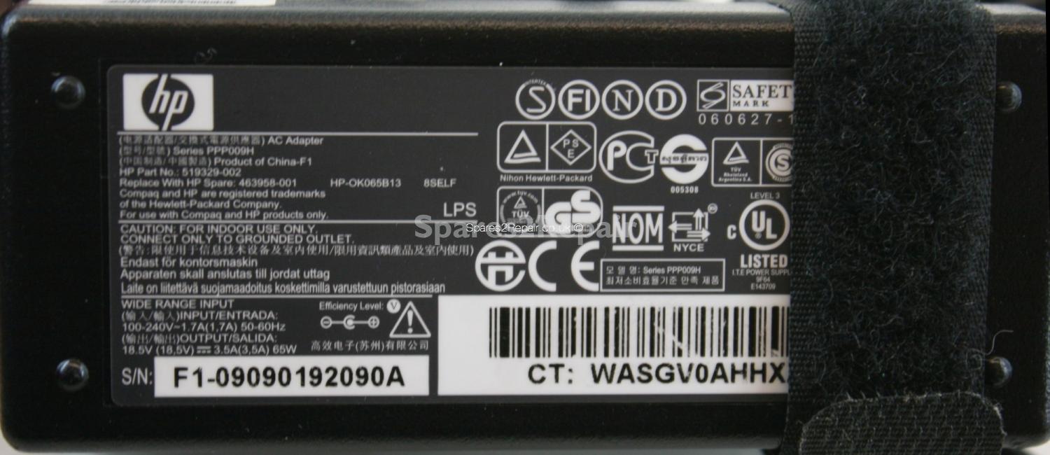 Hewlett Packard - Charger - PPP009H - 519329-002 - 18.5V 3.5A (Original)