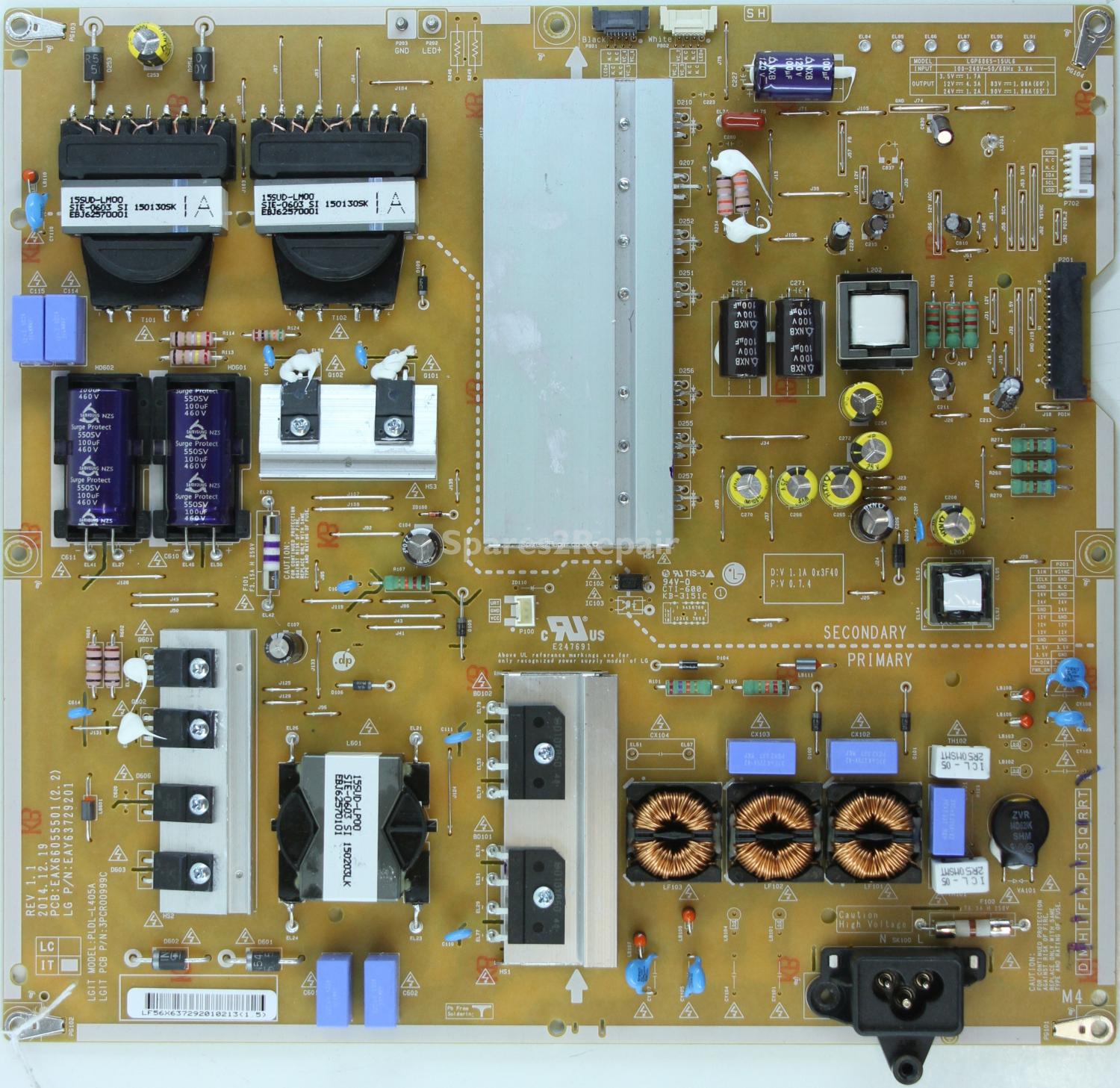 LG 65UF860V - PSU - EAY63729201 - EAX66055501(2.2) - REV 1.1 - 3PCR00999C - PLDL-L405A - LGP6065-15UL6