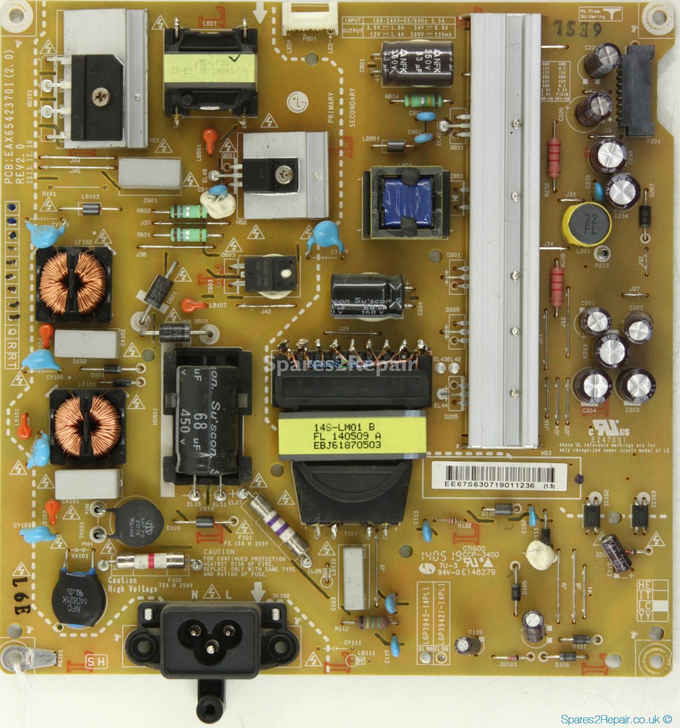 LG 42LB580V - Power Supply - EAY63071901 - REV2.0 - EAX65423701 (2.0) - 3PCR00633A - LGP3942-14PL1 - PLDF-L307A - IT