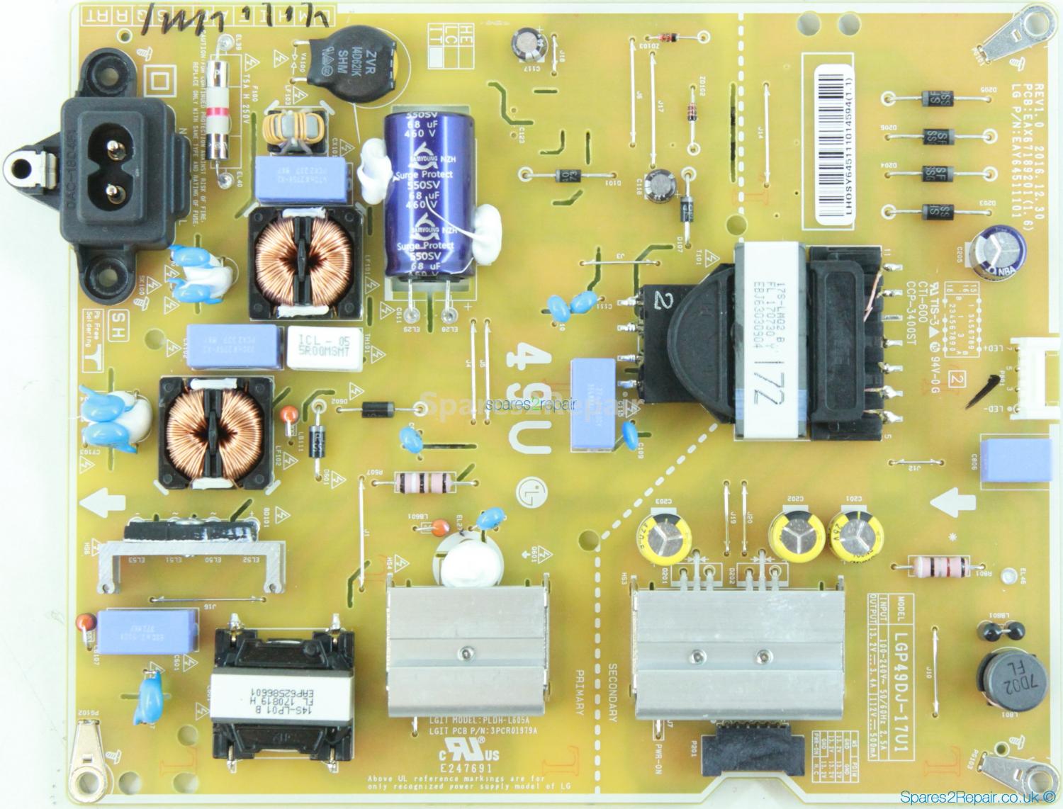LG 49UJ630V - Power Supply - EAY64511101 - EAX67189201 (1.6) - REV1.0 - 3PCR01979A - PLDH-L605A - LGP49DJ-17U1