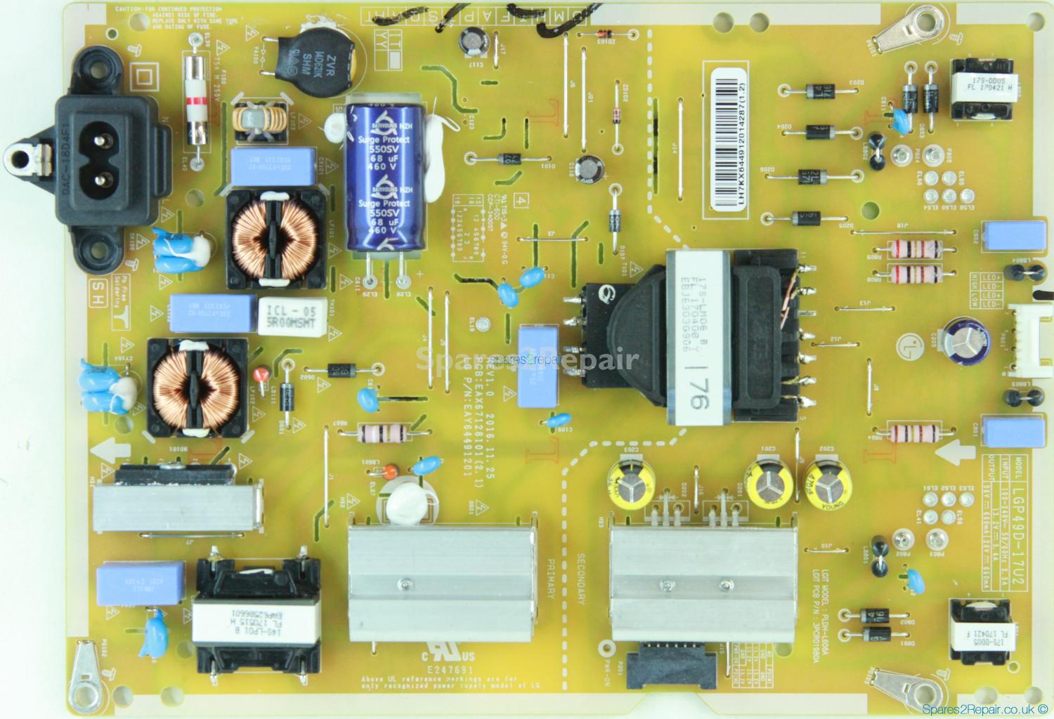 LG 49UJ701V - PSU - EAY64491201 - REV1.0 - EAX67128101(2.1) - LGP49D-17U2 - PLDH-L606A - 3PCR01980A