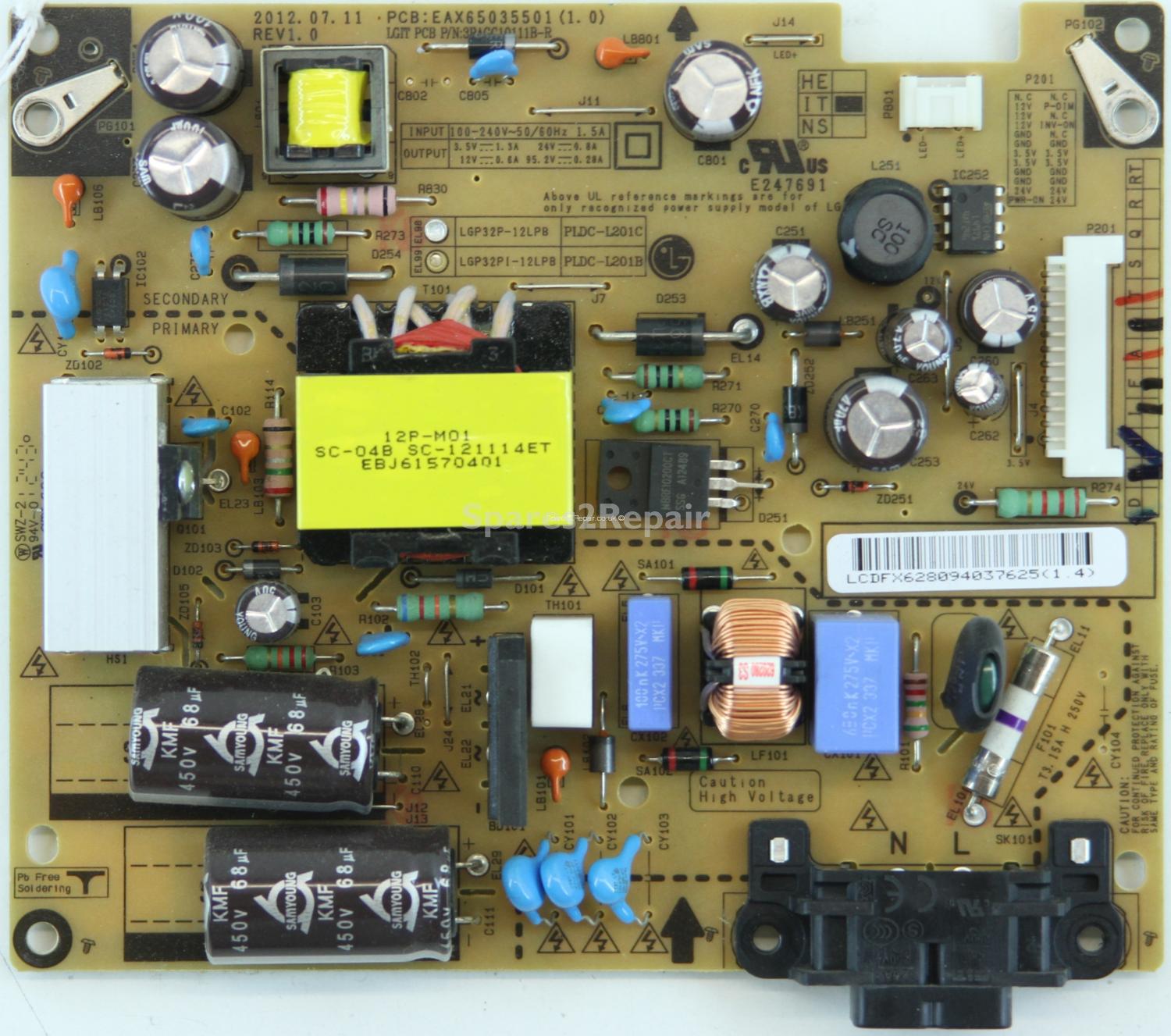 LG 32LS3450 - PSU - EAY62809403 - EAX65035501(1.0) - 3PAGC10111B-R - REV1.0 - LGP32P-12LPB