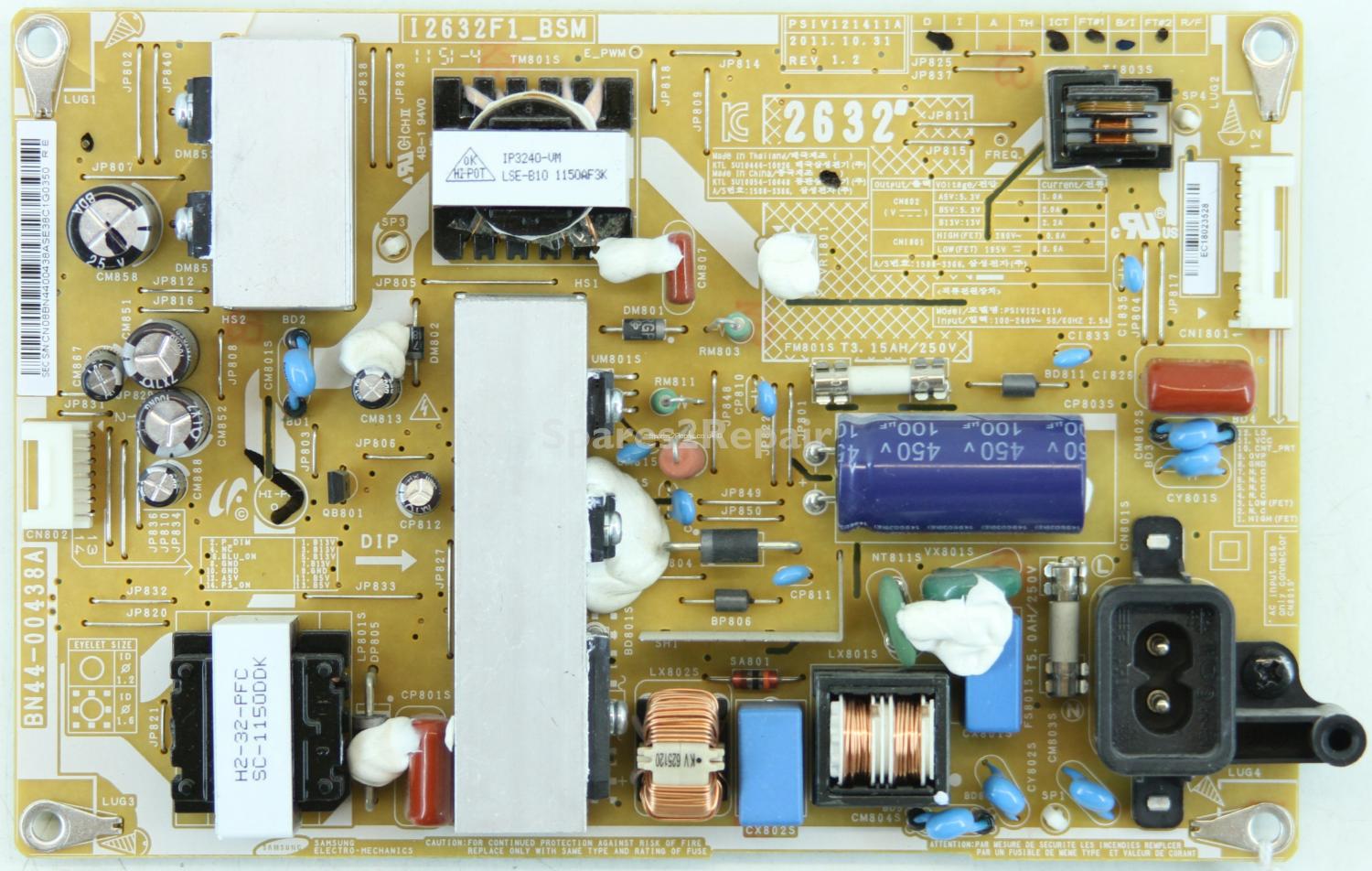 Samsung LE32D400E1W - PSU - BN44-00438A - PSIV121411A - REV 1.2 - I2632F1_BSM