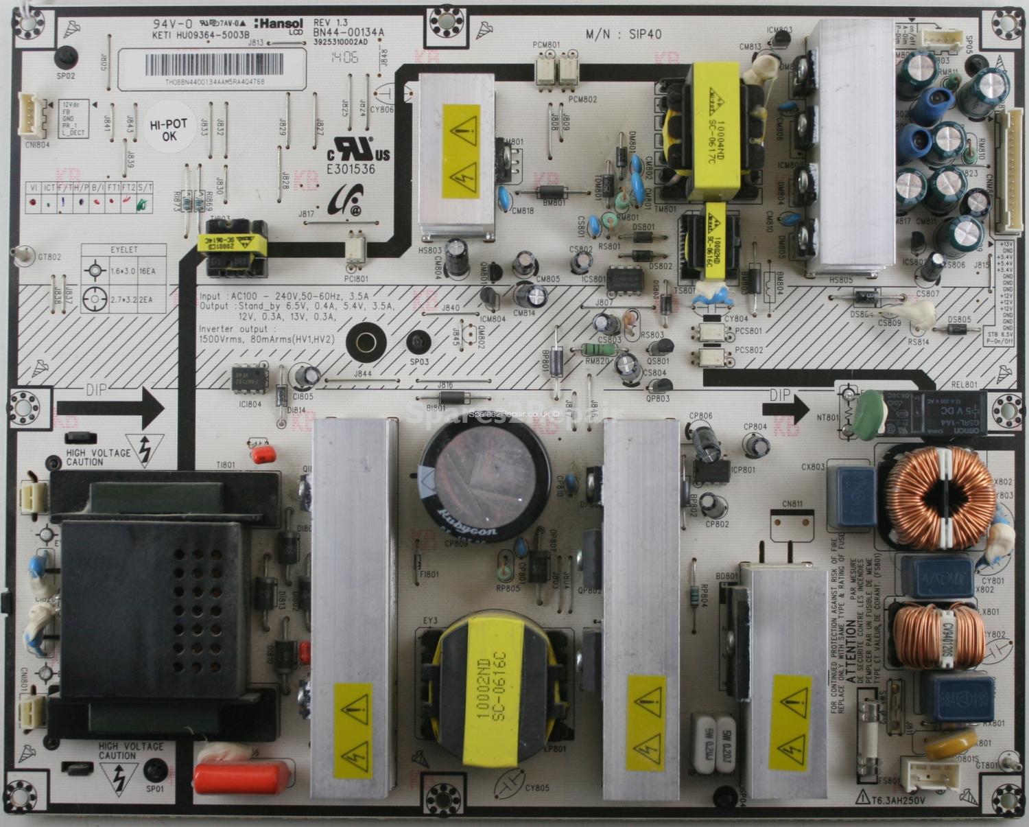 Samsung LE40R73BD - PSU - BN44-00134A - REV 1.3 - 3925310002AD - KETI HU09364-5003B - SIP40