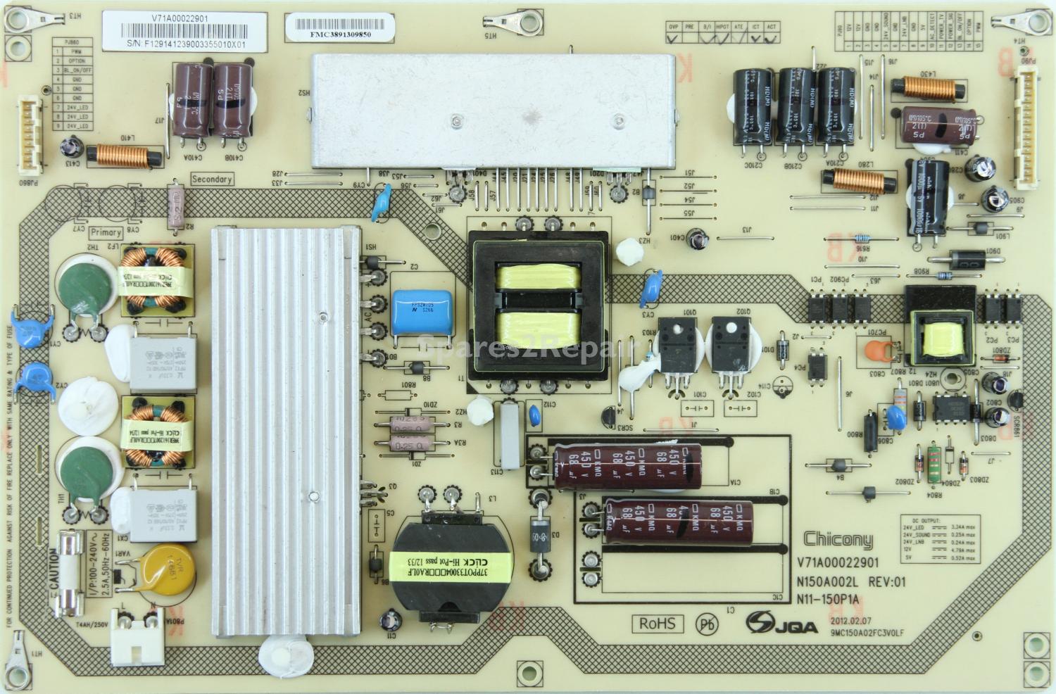 Toshiba 46TL963 - PSU - V71A00022901 - N150A002L - REV:01 - N11-150P1A